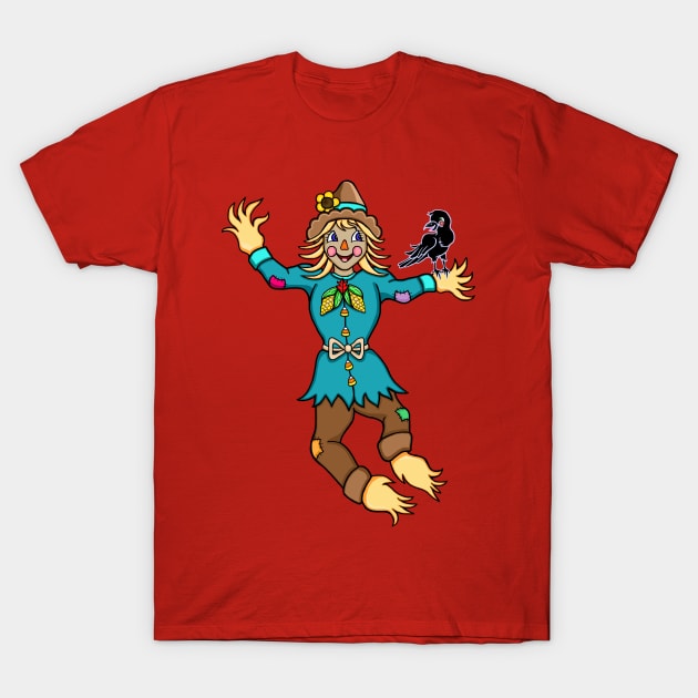 Cute Dancing Scarecrow and Crow T-Shirt by Art by Deborah Camp